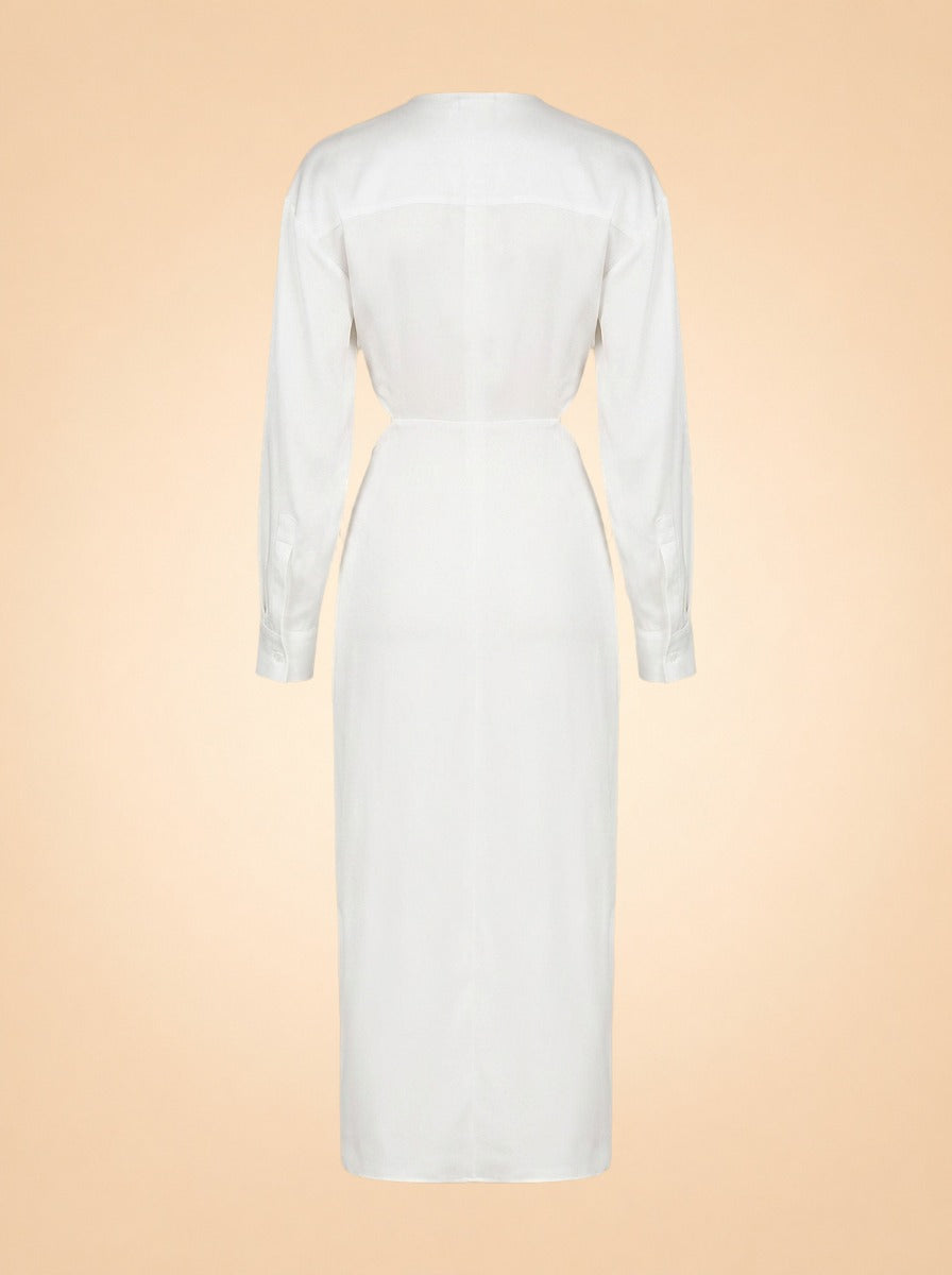 Ruched Disconnect Shirt Dress In White ghost_back