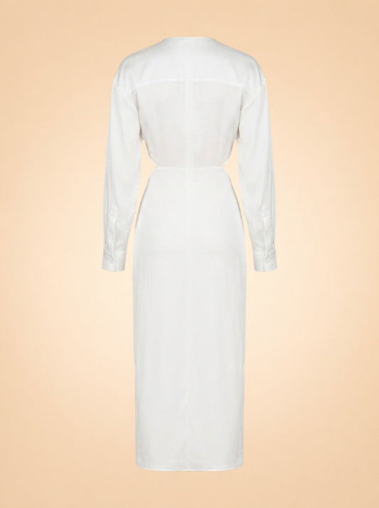Ruched Disconnect Shirt Dress In White ghost_back