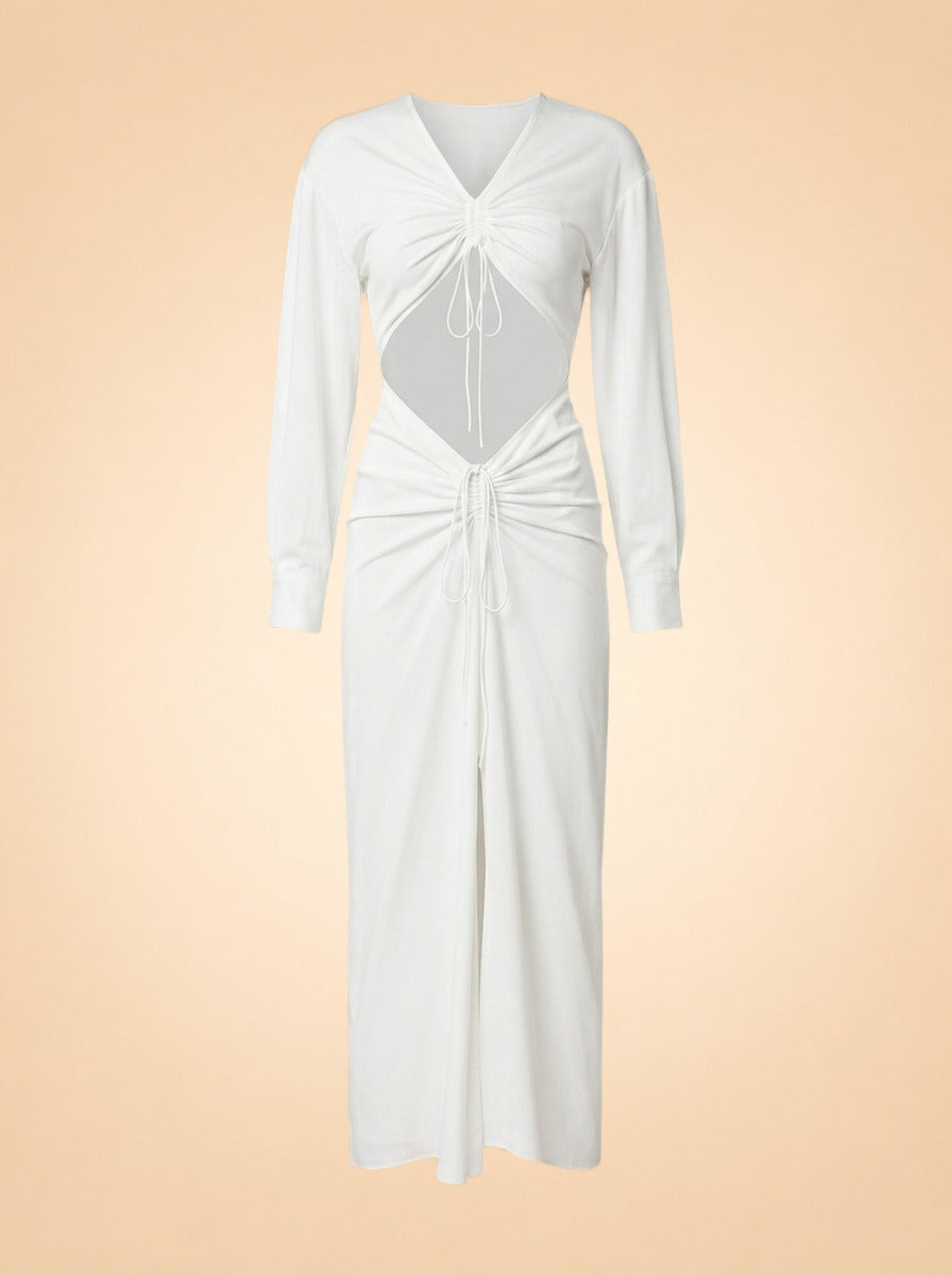 Ruched Disconnect Shirt Dress In White ghost_front