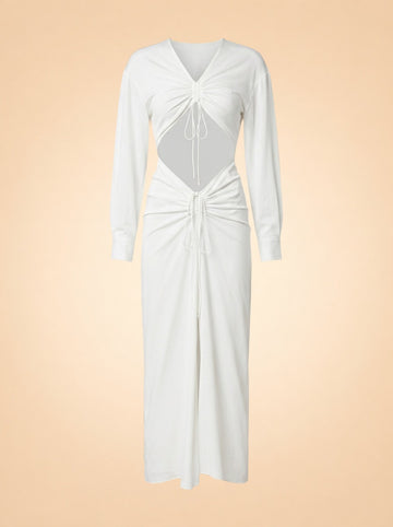 Ruched Disconnect Shirt Dress In White ghost_front