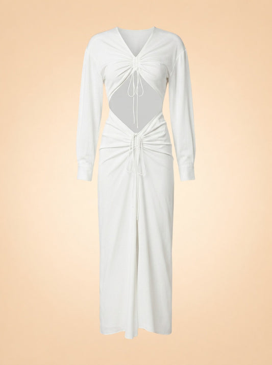 Ruched Disconnect Shirt Dress In White ghost_front