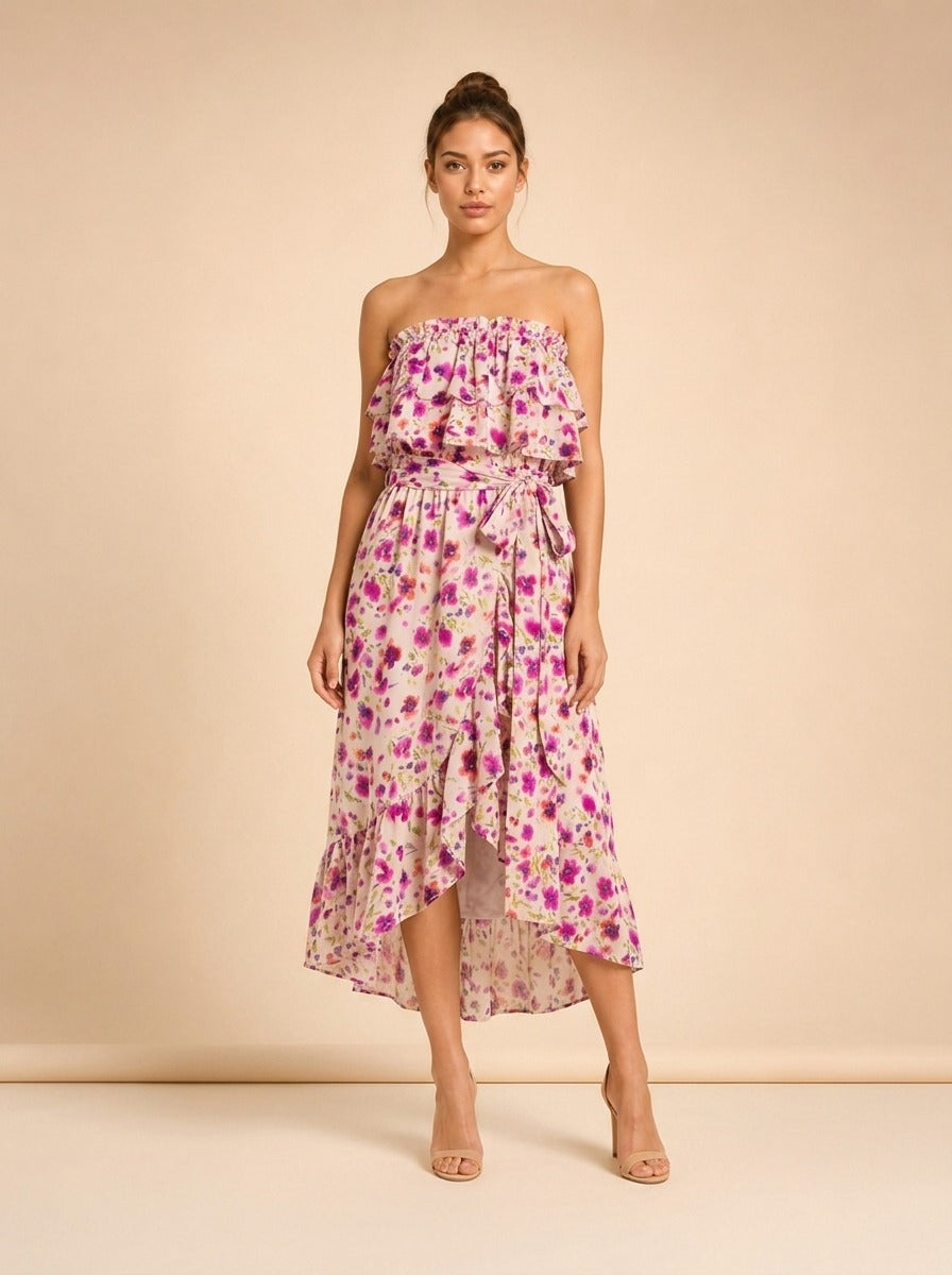 Sabella Strapless Floral Maxi Dress model_front