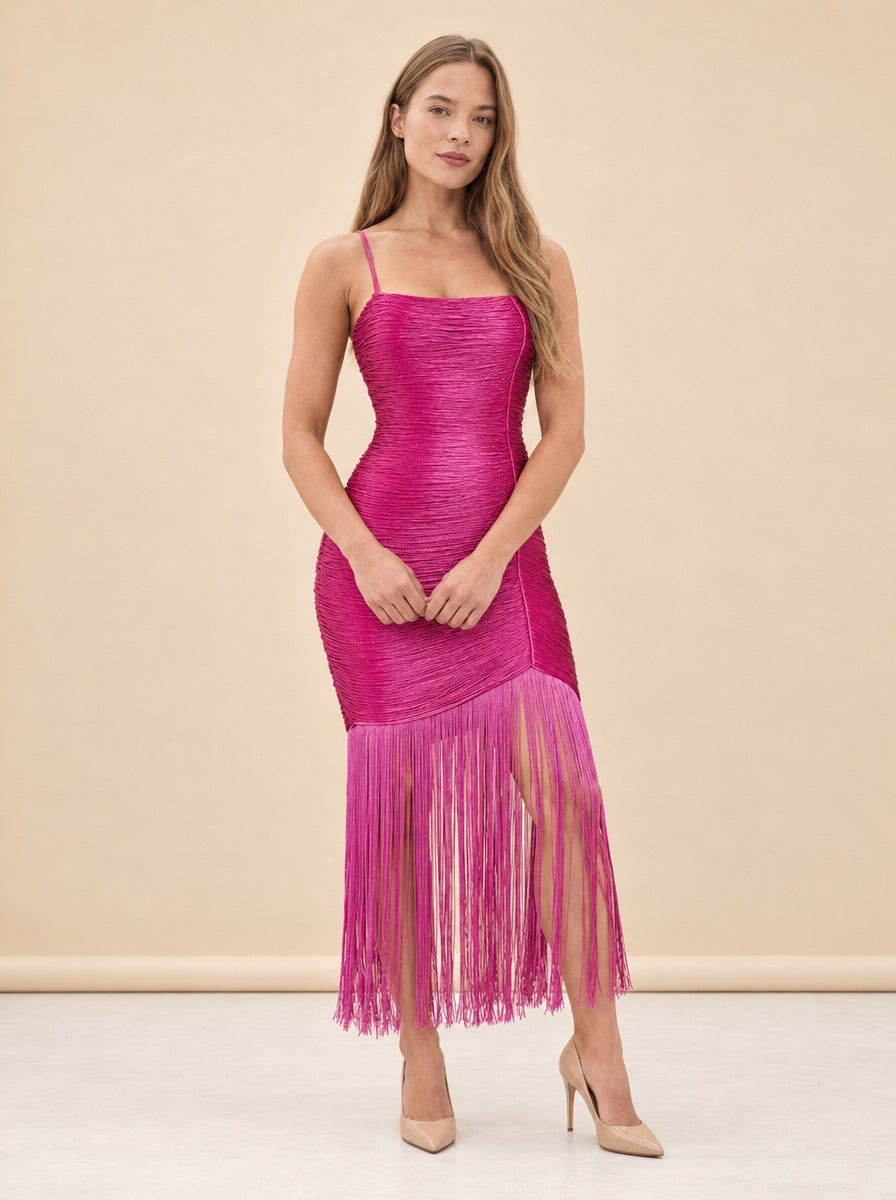 Sally Horizontal Fringe Midi Dress model_front_2