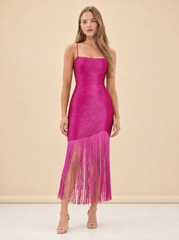 Sally Horizontal Fringe Midi Dress model_front