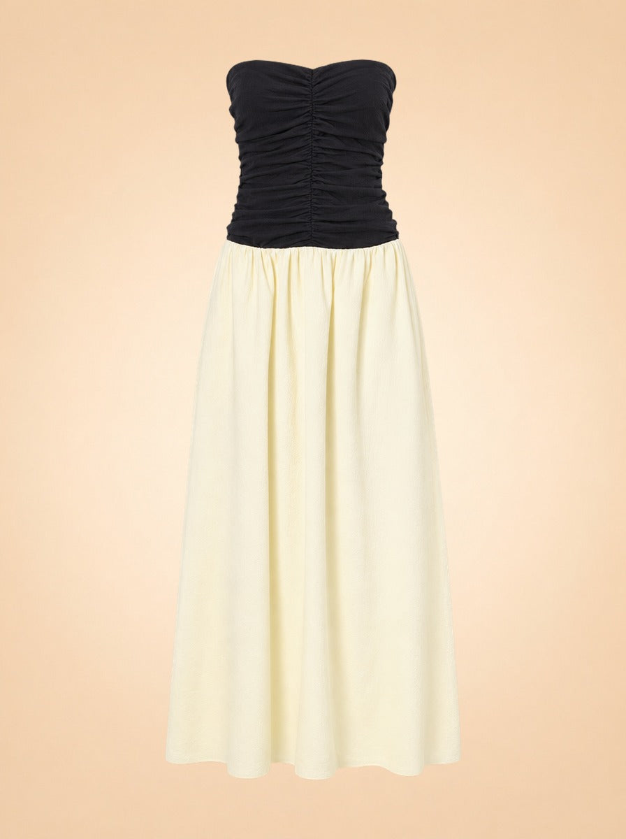 Sant Roc Strapless Cloqué Midi Dress — ghost front