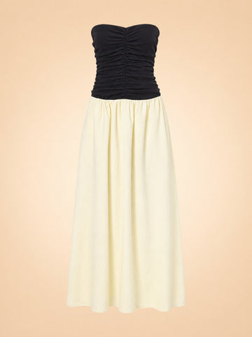 Sant Roc Strapless Cloqué Midi Dress — ghost front