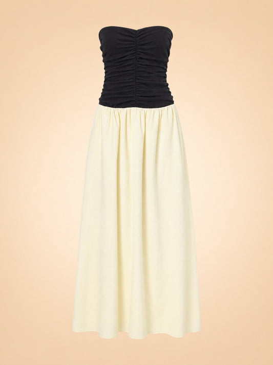 Sant Roc Strapless Cloqué Midi Dress — ghost front