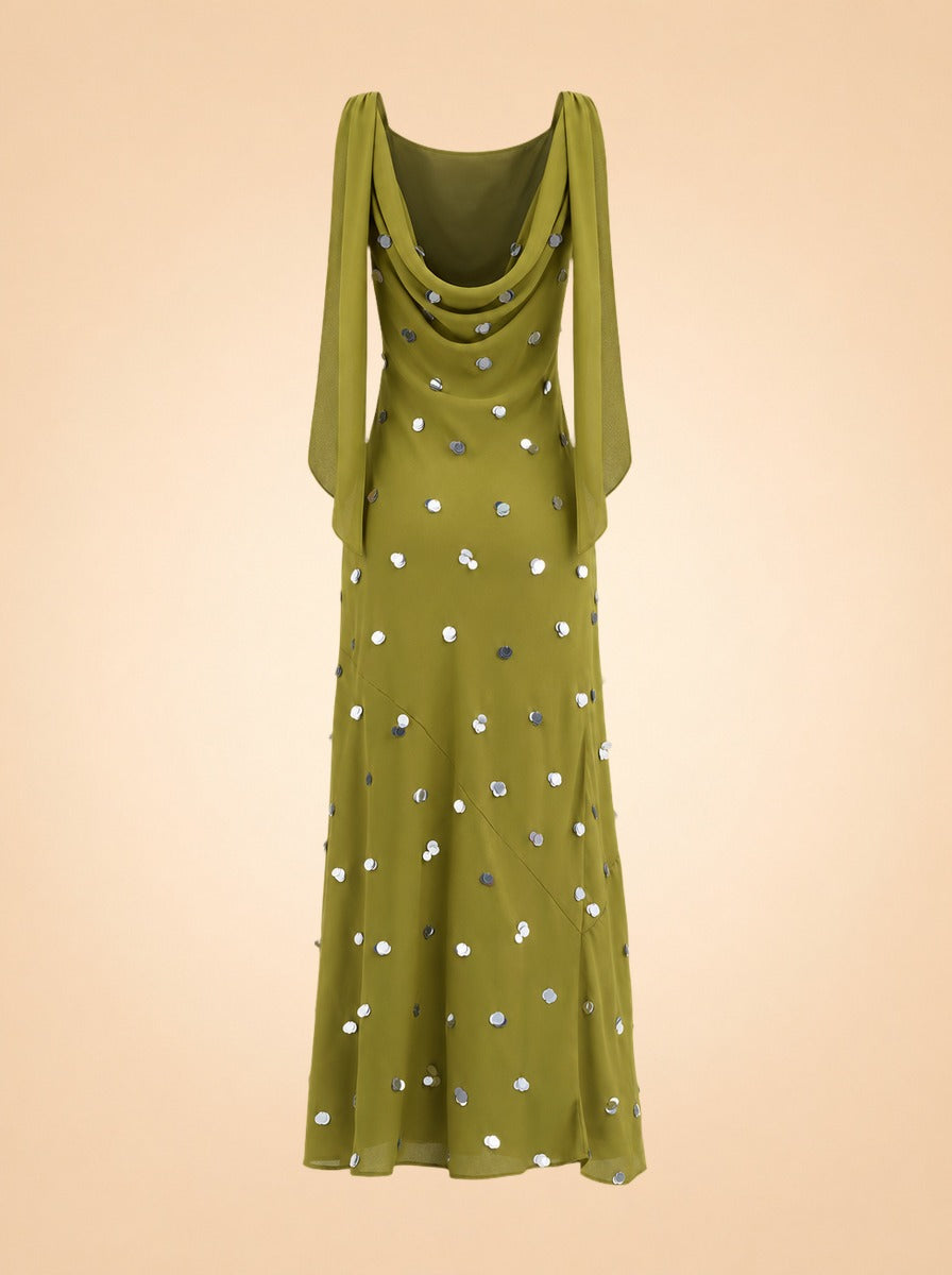 Elina Paillette Cowl-Back Maxi Dress — ghost back