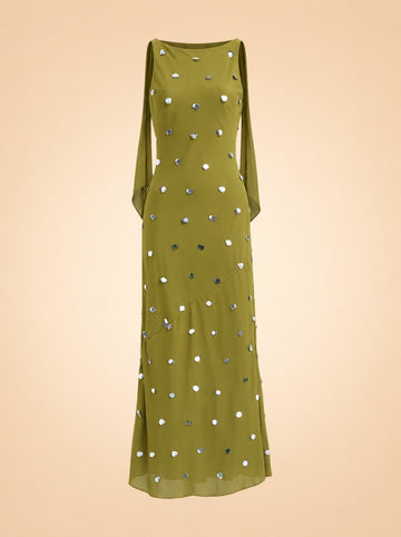 Elina Paillette Cowl-Back Maxi Dress — ghost front