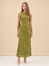 Elina Paillette Cowl-Back Maxi Dress — model front