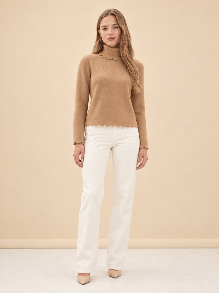 Scalloped Roll Neck Sweater model_front