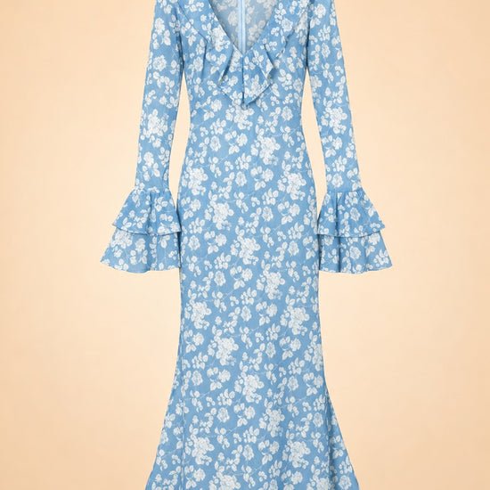 OTM Exclusive: Shellona Dress in Blue Floral ghost_front