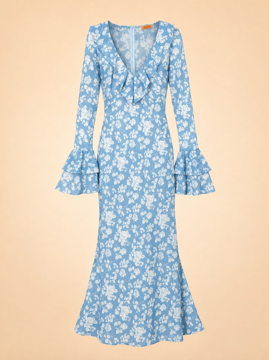 OTM Exclusive: Shellona Dress in Blue Floral ghost_front