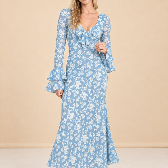 OTM Exclusive: Shellona Dress in Blue Floral model_front_2