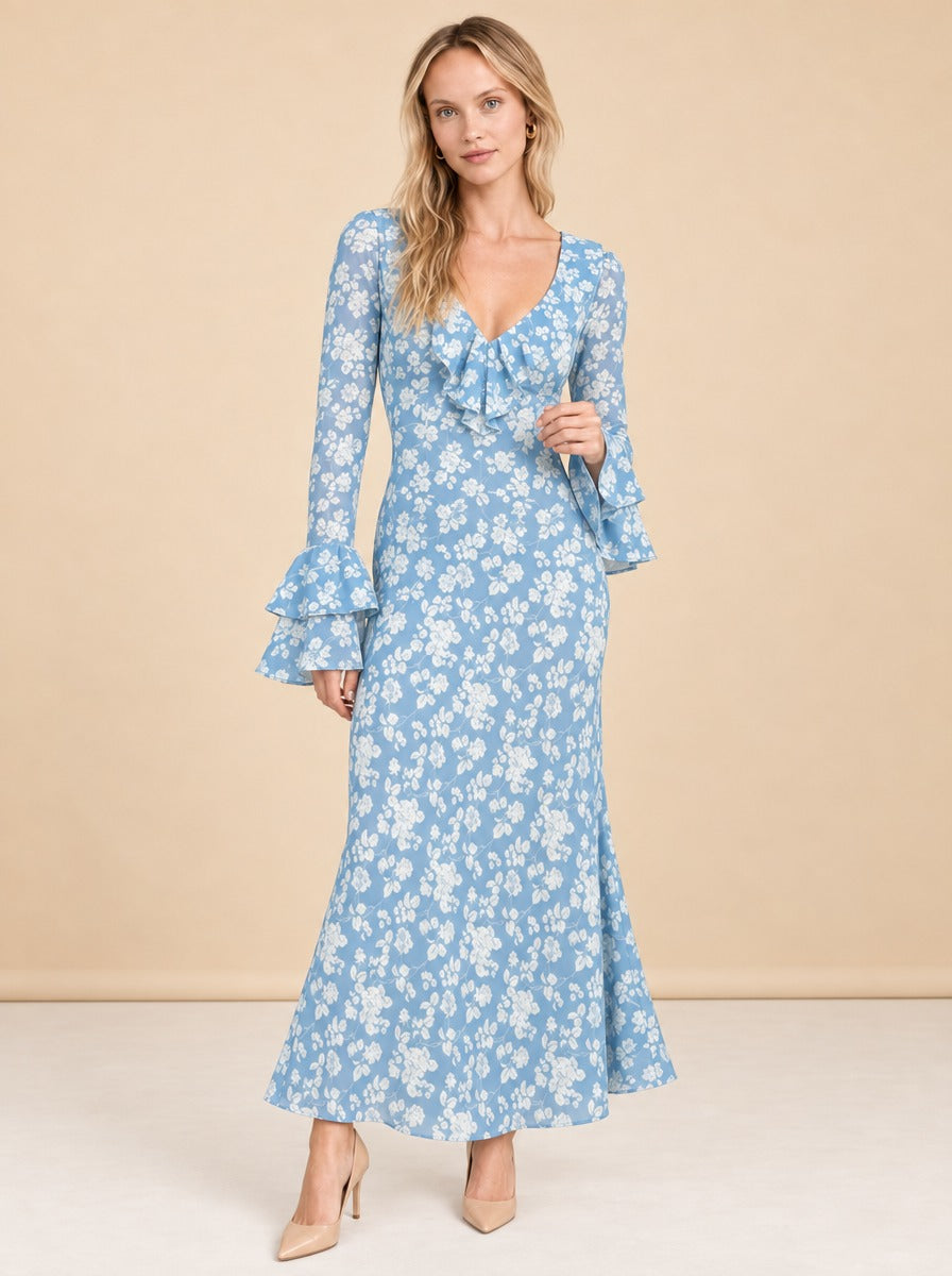 OTM Exclusive: Shellona Dress in Blue Floral model_front_2