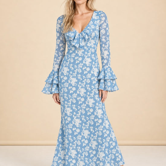 OTM Exclusive: Shellona Dress in Blue Floral model_front_3