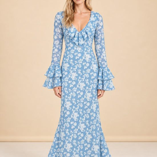 OTM Exclusive: Shellona Dress in Blue Floral model_front