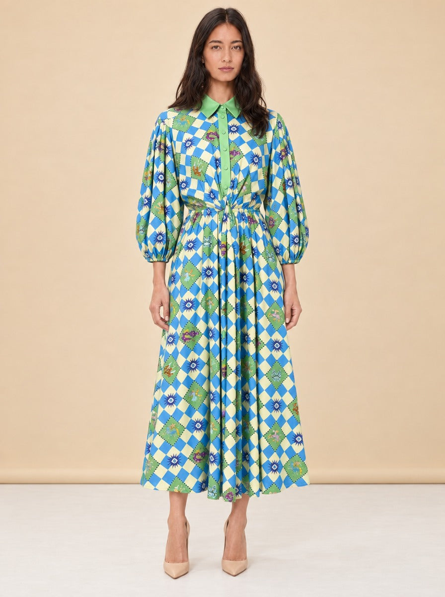 Lou Twisted Linen Midi Shirt Dress — model front