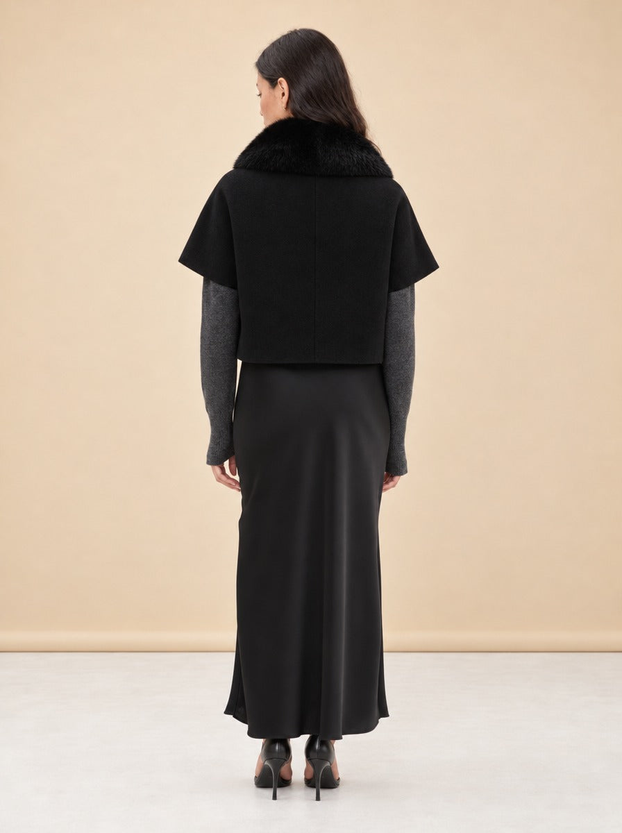 Short-sleeve Jacket with Fur Collar model_back