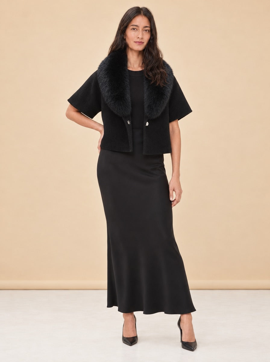 Short-sleeve Jacket with Fur Collar model_front_2