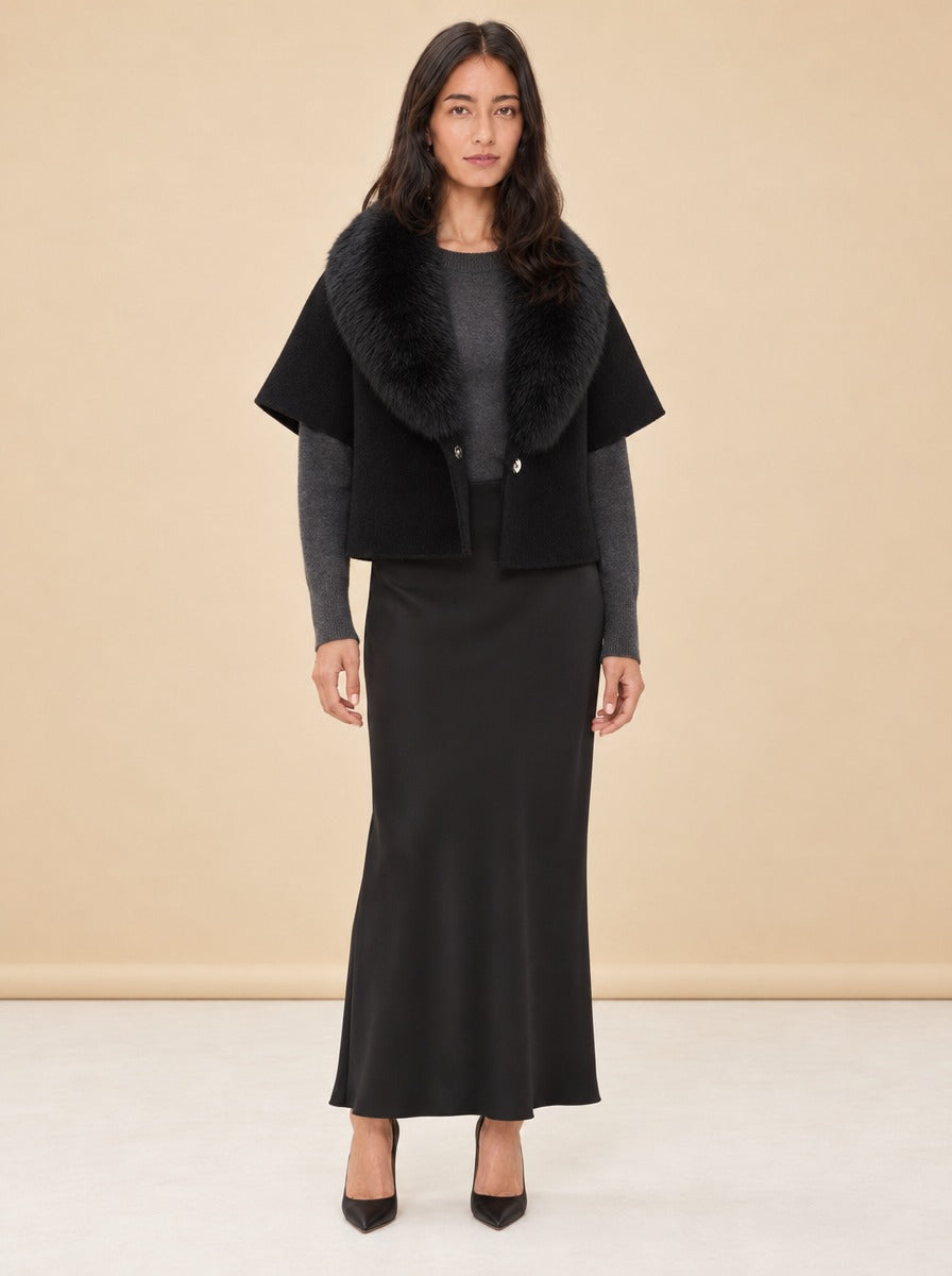 Short-sleeve Jacket with Fur Collar model_front