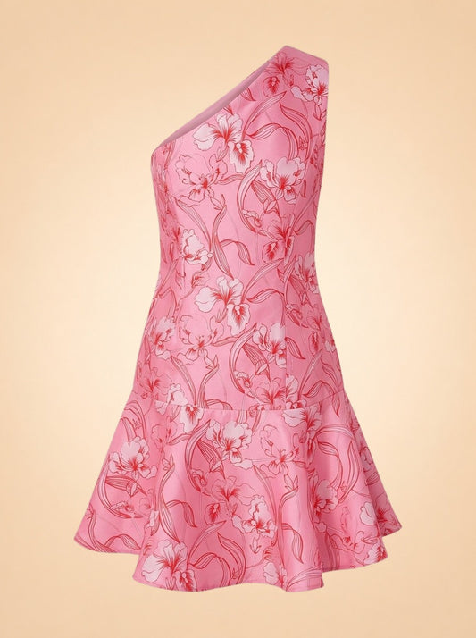 Silas Floral Print One-Shoulder Minidress ghost_back