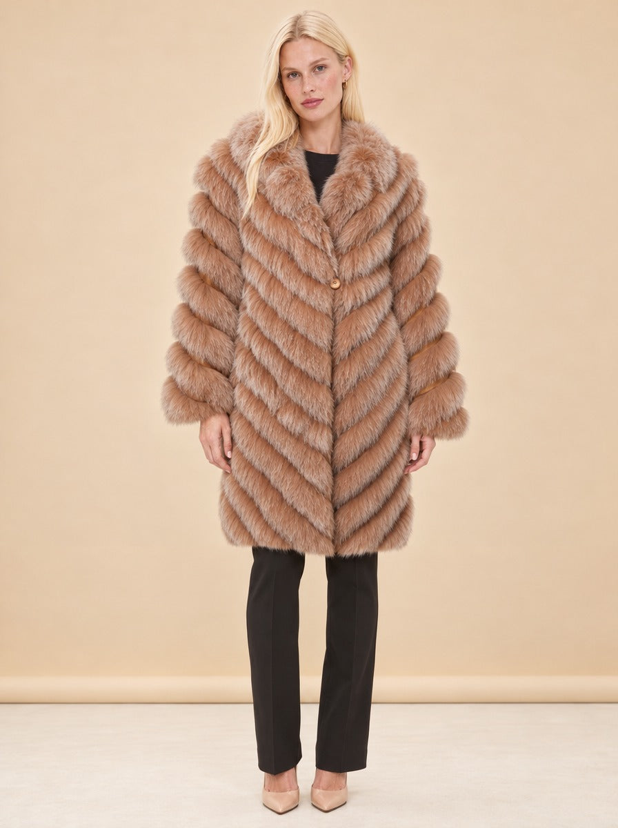 Silk Reversible Long Fur Coat model_front_2