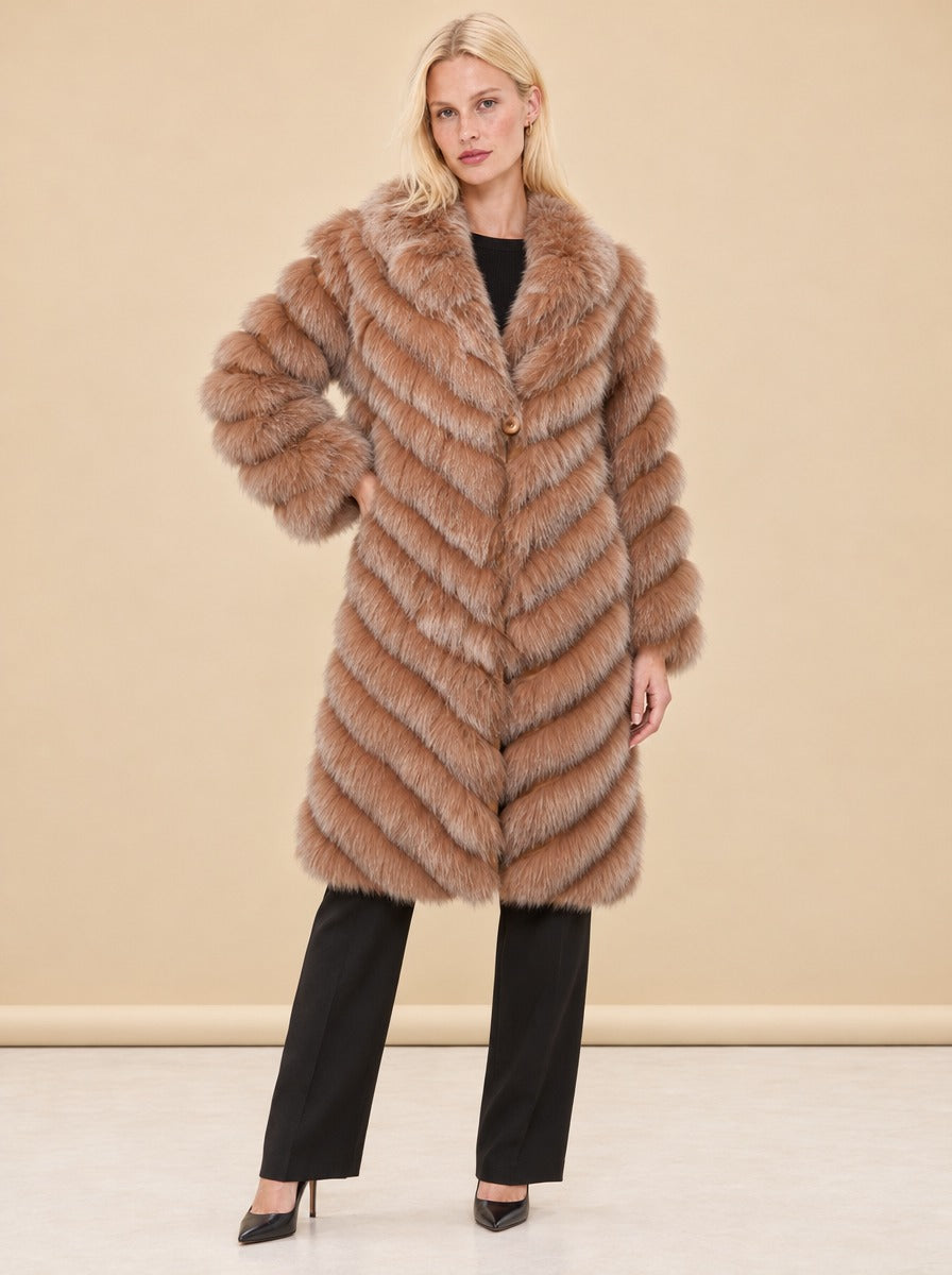 Silk Reversible Long Fur Coat model_front_3