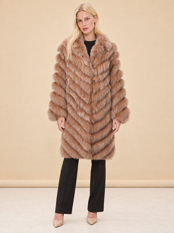 Silk Reversible Long Fur Coat model_front