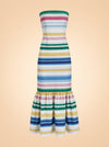 Sofa Stripe Strapless Ruffle-Hem Midi Dress — ghost front