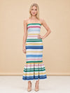 Sofa Stripe Strapless Ruffle-Hem Midi Dress — model front 2
