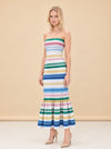 Sofa Stripe Strapless Ruffle-Hem Midi Dress — model front 3