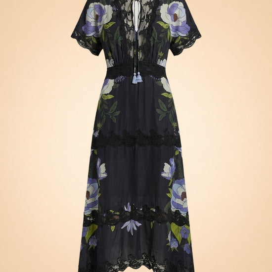 Soft Garden Black Laces Short Sleeve Maxi Dress
