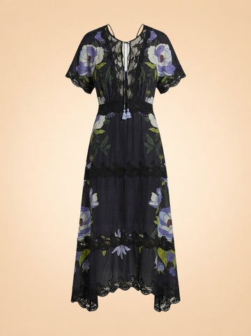 Soft Garden Black Laces Short Sleeve Maxi Dress