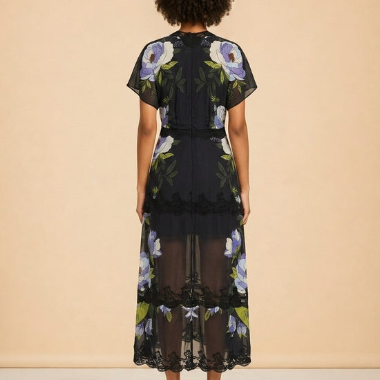 Soft Garden Black Laces Short Sleeve Maxi Dress