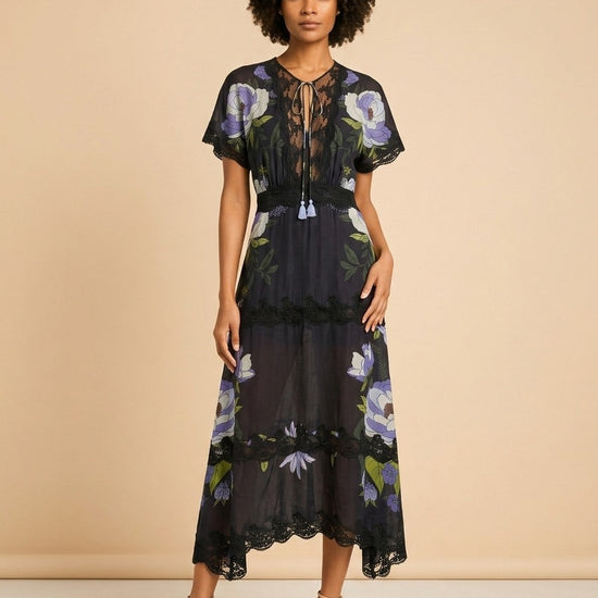 Soft Garden Black Laces Short Sleeve Maxi Dress