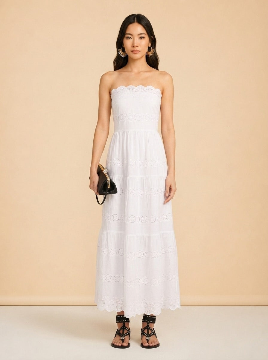 Sophie Broderie Anglaise Cotton Maxi Dress - front