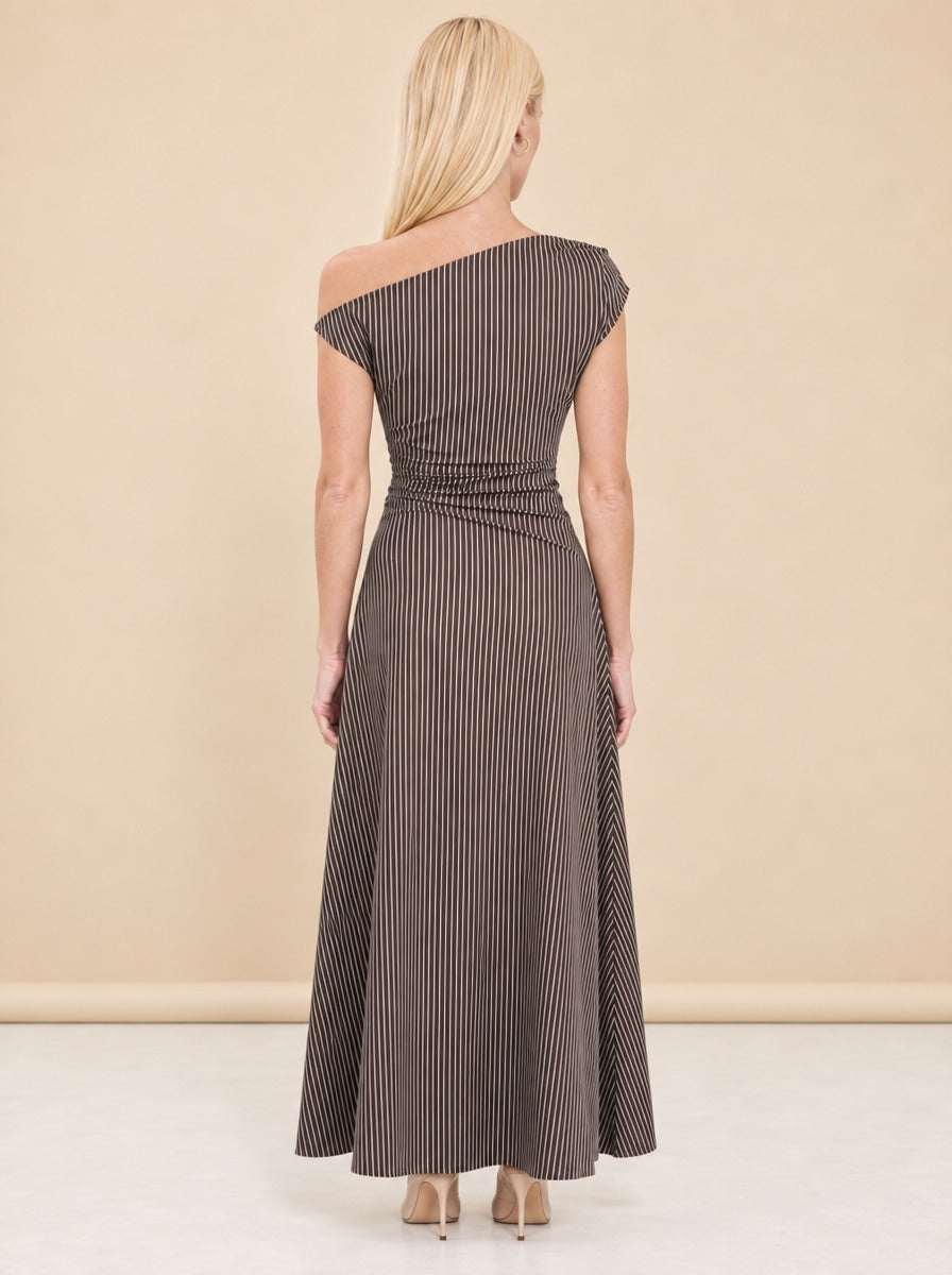 Phare Stripe Off-Shoulder Maxi Dress — model back