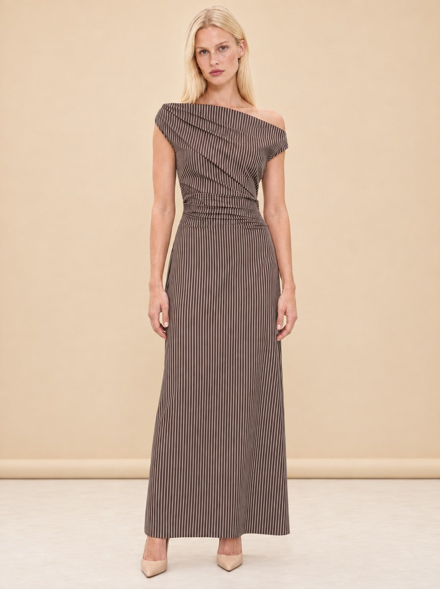 Phare Stripe Off-Shoulder Maxi Dress — model front