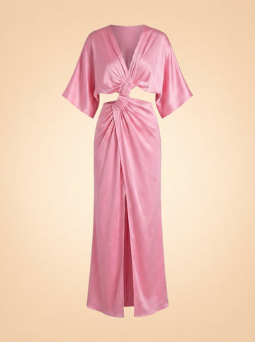 Stevie Pleated Cross-Over Maxi Dress - Pink - front (flat)