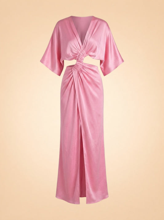 Stevie Pleated Cross-Over Maxi Dress - Pink - front (flat)