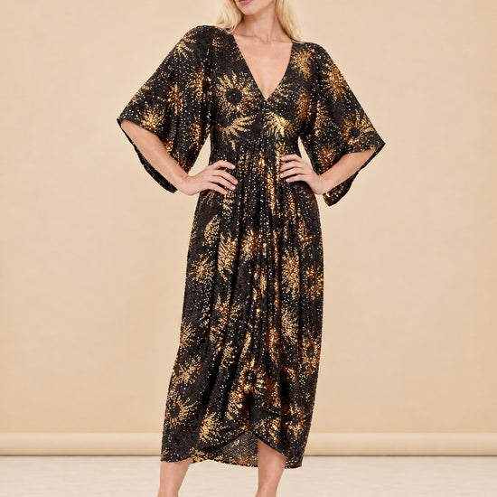 Women's Sunny Mood Sequin Midi-Dress model_front