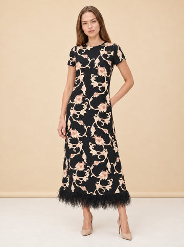 Swing Dress with Feathers model_front