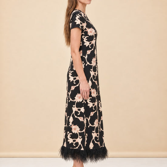 Swing Dress with Feathers model_side
