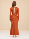 Taylor Satin Peplum Maxi Dress — model back