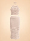 INTERMIX Cream Crochet Halter Top & Midi Skirt Set ghost_front