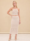 INTERMIX Cream Crochet Halter Top & Midi Skirt Set model_front_3