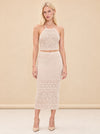 INTERMIX Cream Crochet Halter Top & Midi Skirt Set model_front