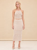 INTERMIX Cream Crochet Halter Top & Midi Skirt Set model_front