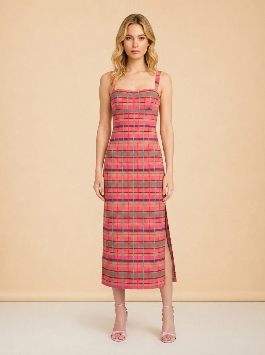 The Agnes Dress – Sunset Gingham model_front